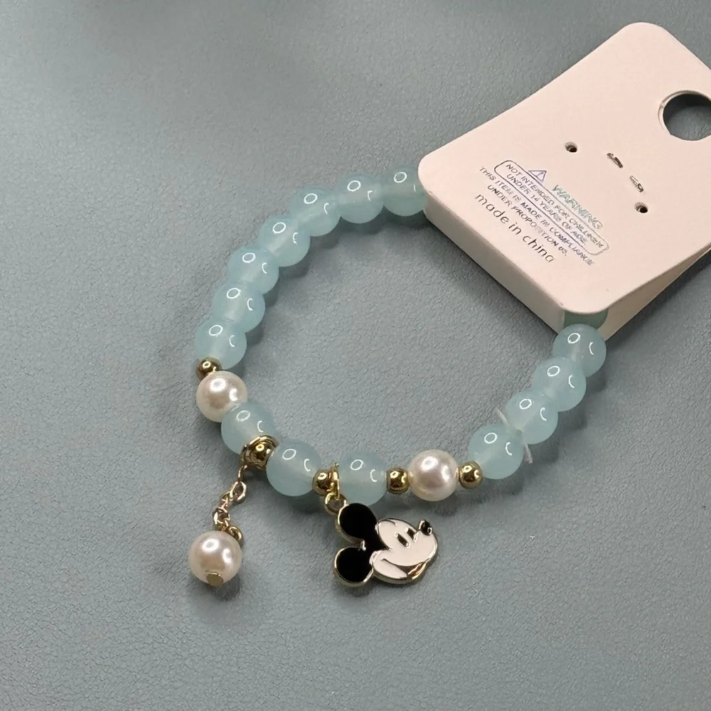 Mint Blue and Gold Jewelry Bracelet with Elegant Mickey Charm